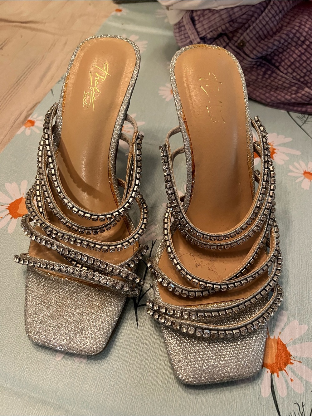 Sparkling Silver Embellished Strappy Heeled Sandals - Women